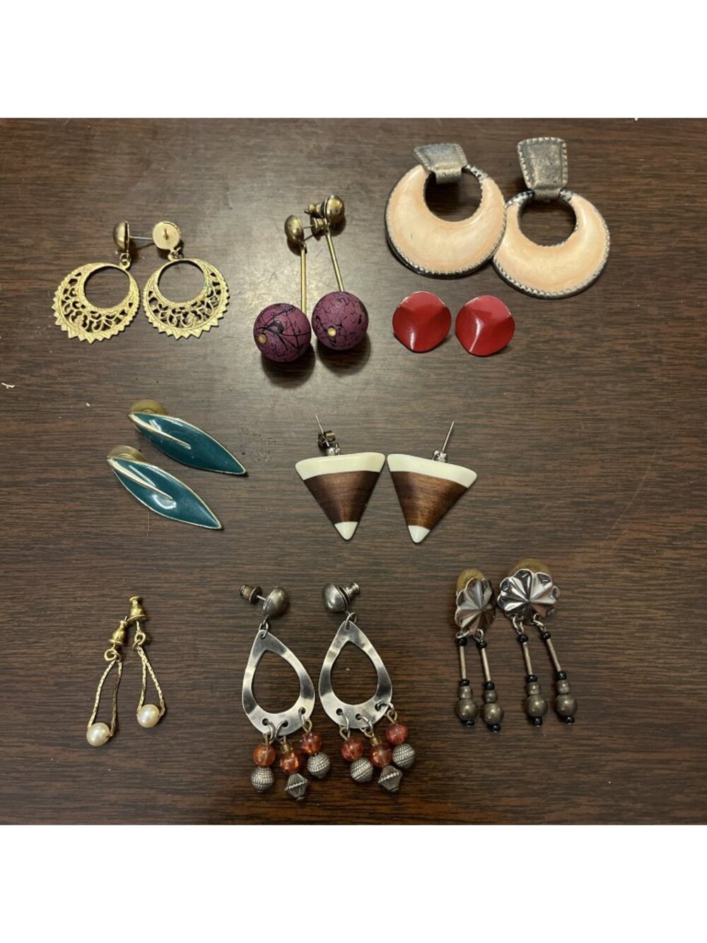 Lot of 9 vintage earrings Pierced Ears Dangles Silver Gold Pearl Unique Group